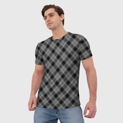 Мужская футболка 3D Клетчатый черно белый узор - фото 2