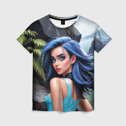 Девушка синевласая в горах – Женская футболка 3D с принтом купить со скидкой в -26%