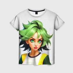 Девушка зеленовласка в майке – Женская футболка 3D с принтом купить со скидкой в -26%