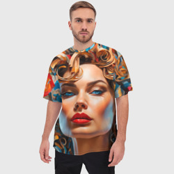 Мужская футболка oversize 3D Нейросеть - портрет девушки в абстракции - фото 2