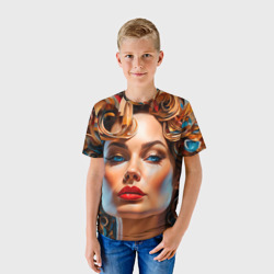 Детская футболка 3D Нейросеть - портрет девушки в абстракции - фото 2