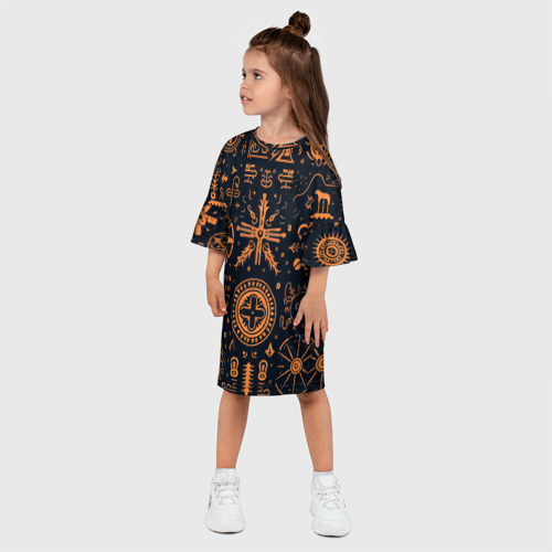 Детское платье 3D с принтом Паттерн в славянском стиле на тёмном фоне, фото на моделе #1