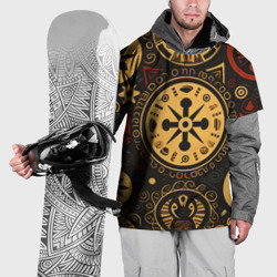 Накидка на куртку 3D Узор в славянском стиле на тёмном фоне