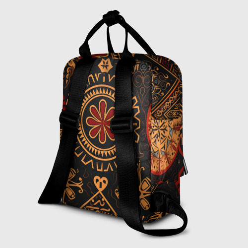 Женский рюкзак 3D с принтом Орнамент в славянском стиле на тёмном фоне, вид сзади #1