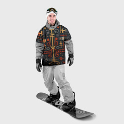 Накидка на куртку 3D Абстрактный паттерн в славянском стиле на тёмном фоне - фото 2