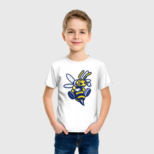 Детская футболка хлопок с принтом Angry bee, фото на моделе #1