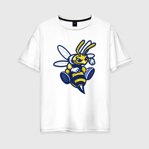 Женская футболка хлопок Oversize с принтом Angry bee, вид спереди #2