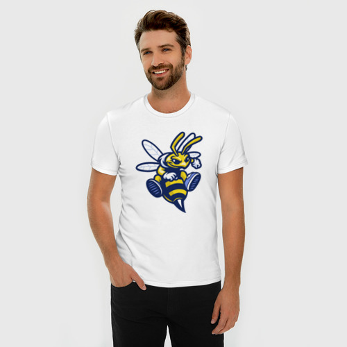 Мужская футболка хлопок Slim с принтом Angry bee, фото на моделе #1