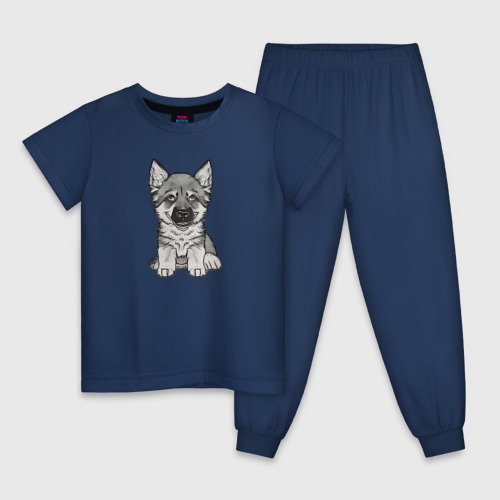 Детская пижама хлопок Пушистый щенок, цвет темно-синий