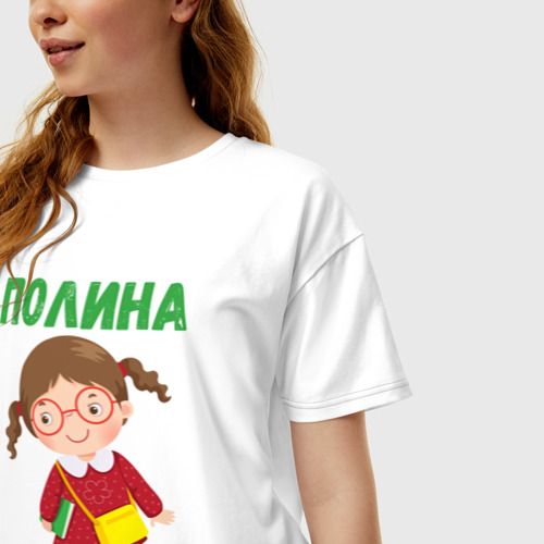 Женская футболка хлопок Oversize Полина - девочка в очках, цвет белый - фото 3