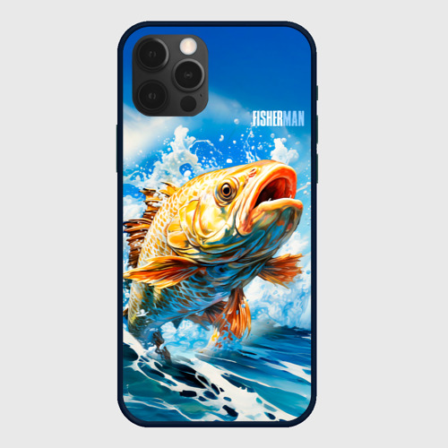 Чехол для iPhone 12 Pro с принтом Fisherman golden, вид спереди #2