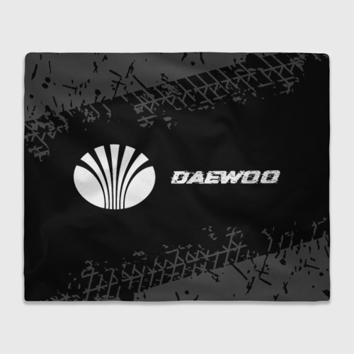 Плед 3D Daewoo speed на темном фоне со следами шин по-горизонтали, цвет 3D (велсофт)