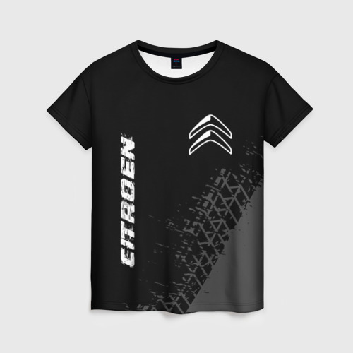 Женская футболка 3D Citroen speed на темном фоне со следами шин вертикально, цвет 3D печать