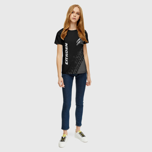 Женская футболка 3D Citroen speed на темном фоне со следами шин вертикально, цвет 3D печать - фото 5