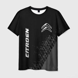 Мужская футболка 3D Citroen speed на темном фоне со следами шин вертикально