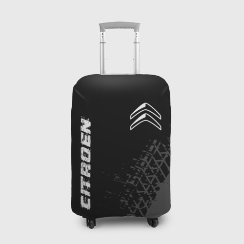 Чехол для чемодана 3D Citroen speed на темном фоне со следами шин вертикально, цвет 3D печать