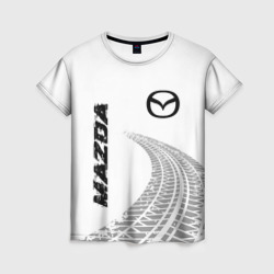 Женская футболка 3D Mazda speed на светлом фоне со следами шин вертикально