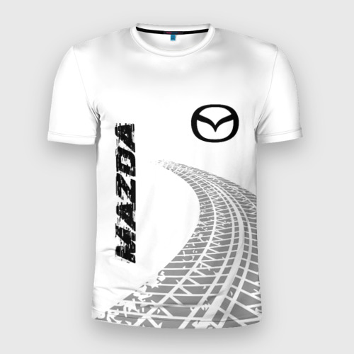 Мужская футболка 3D Slim Mazda speed на светлом фоне со следами шин вертикально, цвет 3D печать
