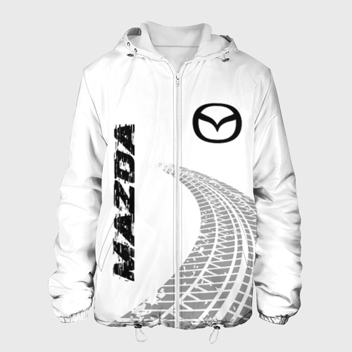 Мужская куртка 3D Mazda speed на светлом фоне со следами шин вертикально, цвет 3D печать