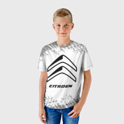 Детская футболка 3D Citroen speed на светлом фоне со следами шин - фото 2