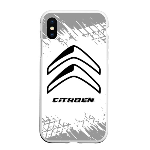 Чехол для iPhone XS Max матовый Citroen speed на светлом фоне со следами шин