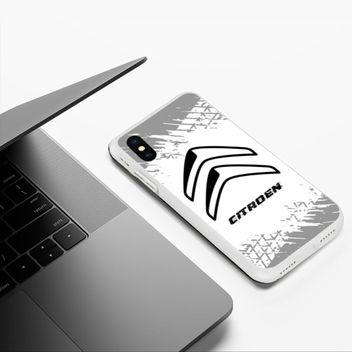 Чехол для iPhone XS Max матовый Citroen speed на светлом фоне со следами шин - фото 5