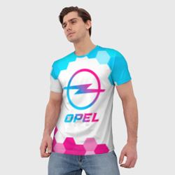 Мужская футболка 3D Opel neon gradient style - фото 2