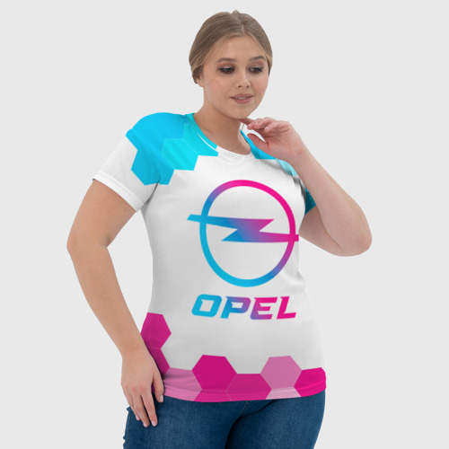 Женская футболка 3D Opel neon gradient style, цвет 3D печать - фото 6