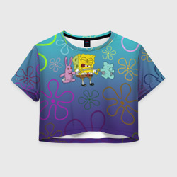 Женская футболка Crop-top 3D  Spongebob workout