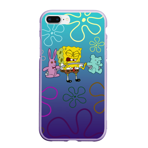 Чехол для iPhone 7Plus/8 Plus матовый  Spongebob workout, цвет светло-сиреневый