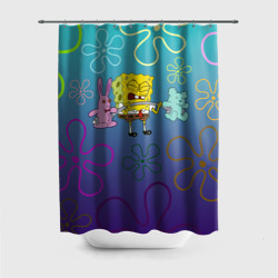 Штора 3D для ванной  Spongebob workout