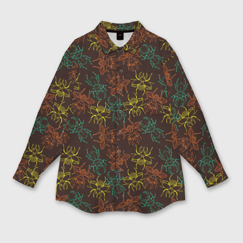Женская рубашка oversize 3D с принтом Разноцветные жуки, вид спереди #2