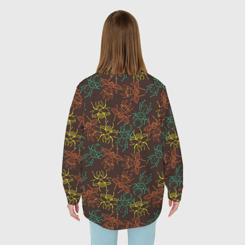 Женская рубашка oversize 3D с принтом Разноцветные жуки, вид сзади #2