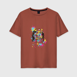 Женская футболка хлопок Oversize Разноцветная кошка