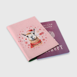 Обложка для паспорта матовая кожа Лама в красной шапке и шарфе - фото 2