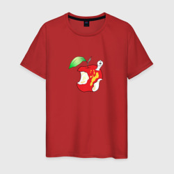 Мужская футболка хлопок Червяк в надкусанном яблоке