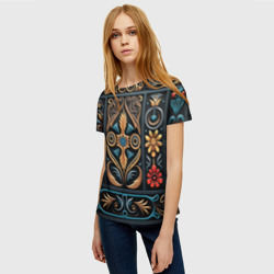Женская футболка 3D Узор с растительными элементами в славянском стиле - фото 2