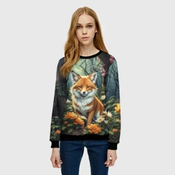 Женский свитшот 3D Лисица в лесу в цветах - фото 2