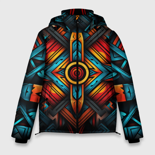 Мужская зимняя куртка 3D с принтом Симметричный геометрический узор в этническом стиле, вид спереди #2