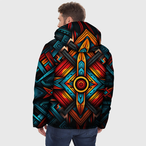 Мужская зимняя куртка 3D с принтом Симметричный геометрический узор в этническом стиле, вид сзади #2