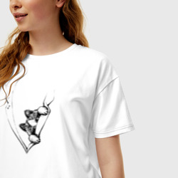 Женская футболка хлопок Oversize Котик выглядывает из пиджака - фото 2