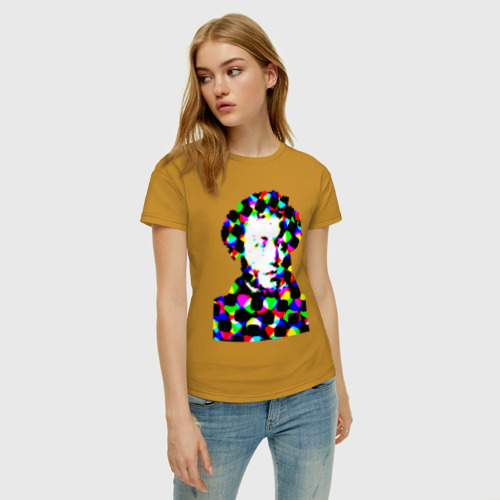 Женская футболка хлопок с принтом Pushkin, фото на моделе #1
