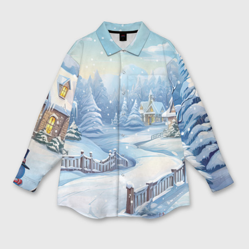 Мужская рубашка oversize 3D с принтом Снежная тропинка, вид спереди #2