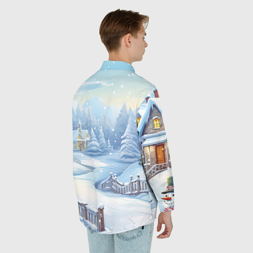 Мужская рубашка oversize 3D с принтом Снежная тропинка, вид сзади #2