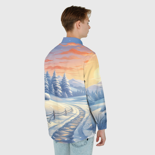 Мужская рубашка oversize 3D с принтом Предновогодний восход, вид сзади #2