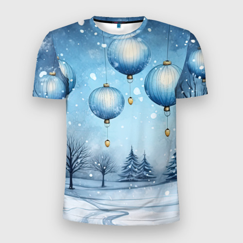 Мужская футболка 3D Slim с принтом Крупные новогодние шары, вид спереди #2