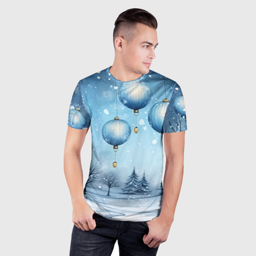 Мужская футболка 3D Slim с принтом Крупные новогодние шары, фото на моделе #1