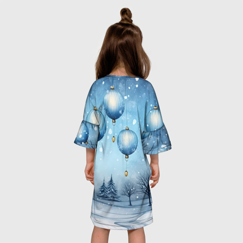 Детское платье 3D с принтом Крупные новогодние шары, вид сзади #2