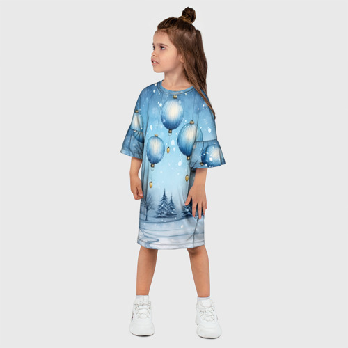 Детское платье 3D с принтом Крупные новогодние шары, фото на моделе #1