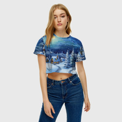 Женская футболка Crop-top 3D Предновогодняя темная  ночь - фото 2